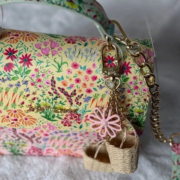 Betsey Johnson Easter Spring Floral Blossom Hearts Charm Satchel Crossbody Bag - Picture 10 of 10
